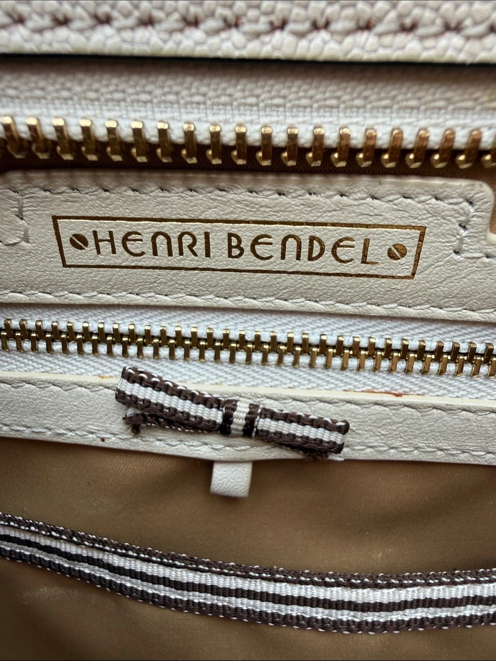 Henri Bendel West 57th Cream Saffiano Leather Satchel Crossbody Bag
